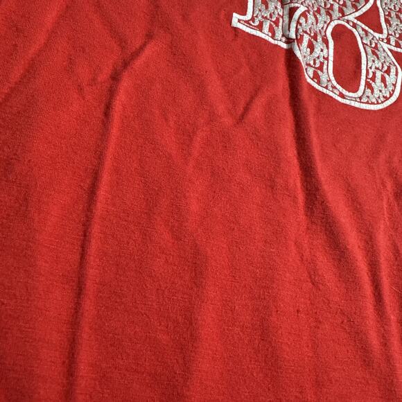 Red Cutout Shoulder Graphic Tee Y2K Streetwear Logo Print Top XS S READ FLAWS - Picture 10 of 12